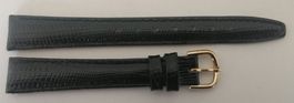 Bracelet cuir noir robuste façon lézard, montre dame, 13mm
