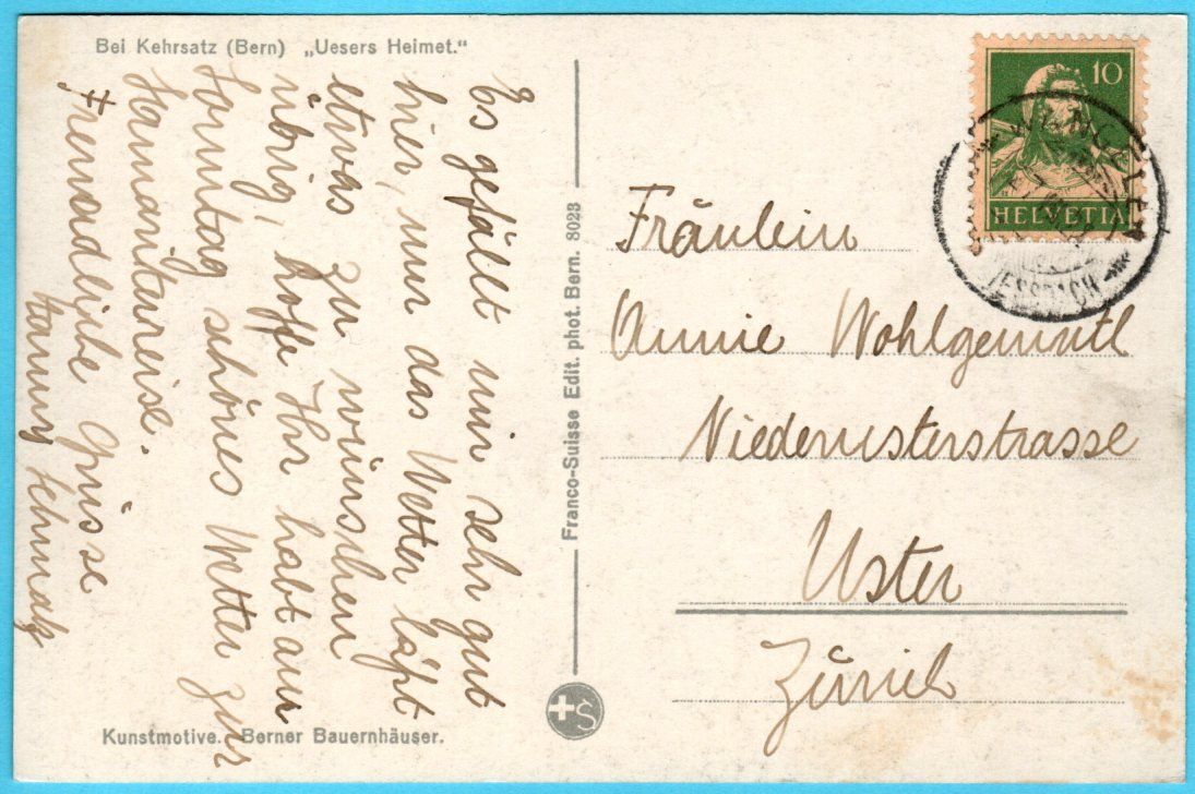 Ansichtskarten: Kehrsatz Berner Bauernhaus 1921 Heimet – Gebraucht aus Zürich von Sion2006 1