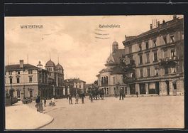 AK Winterthur, Bahnhofplatz, 1918