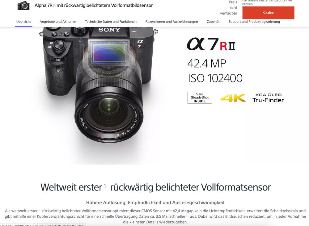 Sony Kamera: Sony Alpha A7R II / MK 2 Body ILCE-7RM2 Alpha 7R Kamera – Gebraucht aus Emmen von 010 1