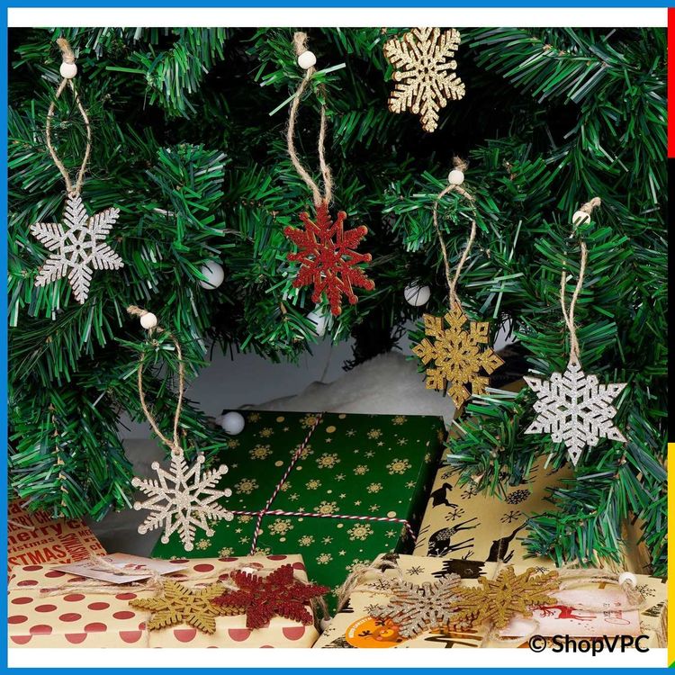 Vicenpal 12 Große Schneeflocken Aus Holz - 30,5 Cm Weihnachtsdekoration Für Drinnen & Draußen, Inkl. Aufhängeseil