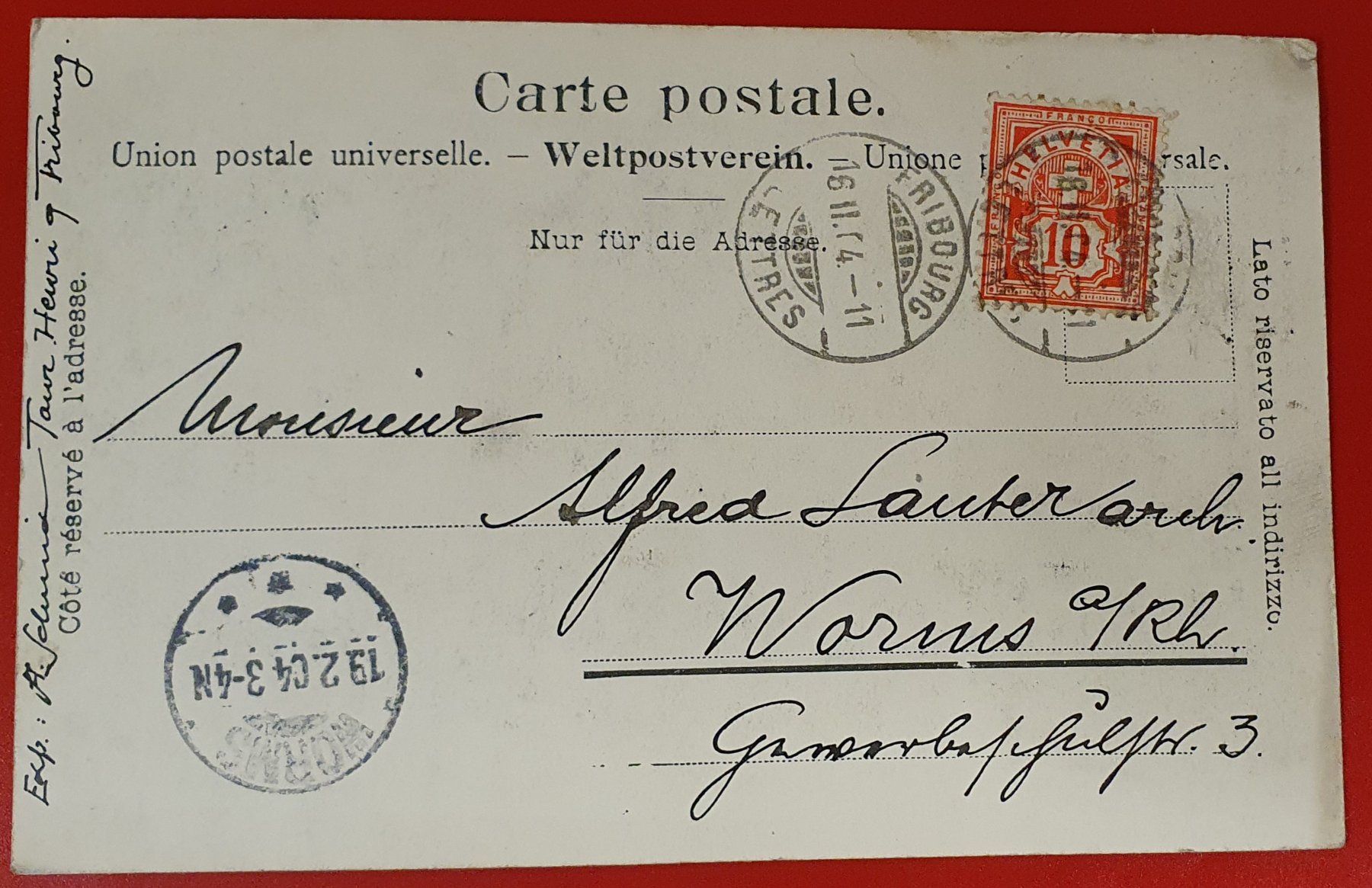 Cartoline postali: Fribourg 1904 - le batiment des Postes – Usato da Kreuzlingen venduto da Rschweiz1 1