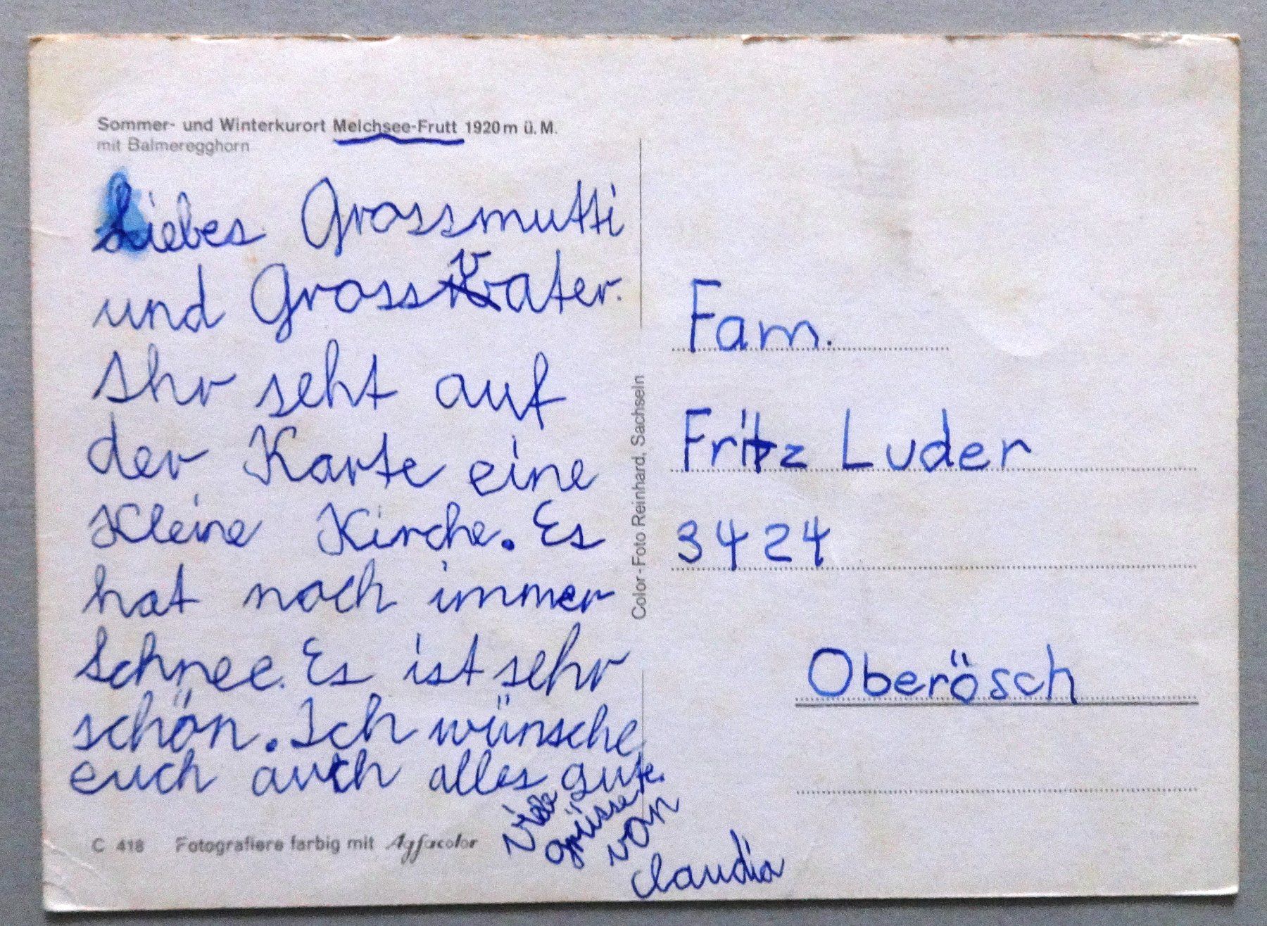 Ansichtskarten: Melchsee-Frutt 1920 m ü.M. – Defekt aus Fétigny von Billy2miny 1