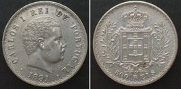 PORTUGAL 500 Reis 1891 KARL I. Silber ERHALTUNG! unz-