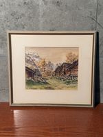 Framed Alpine Landscape Painting, Signed