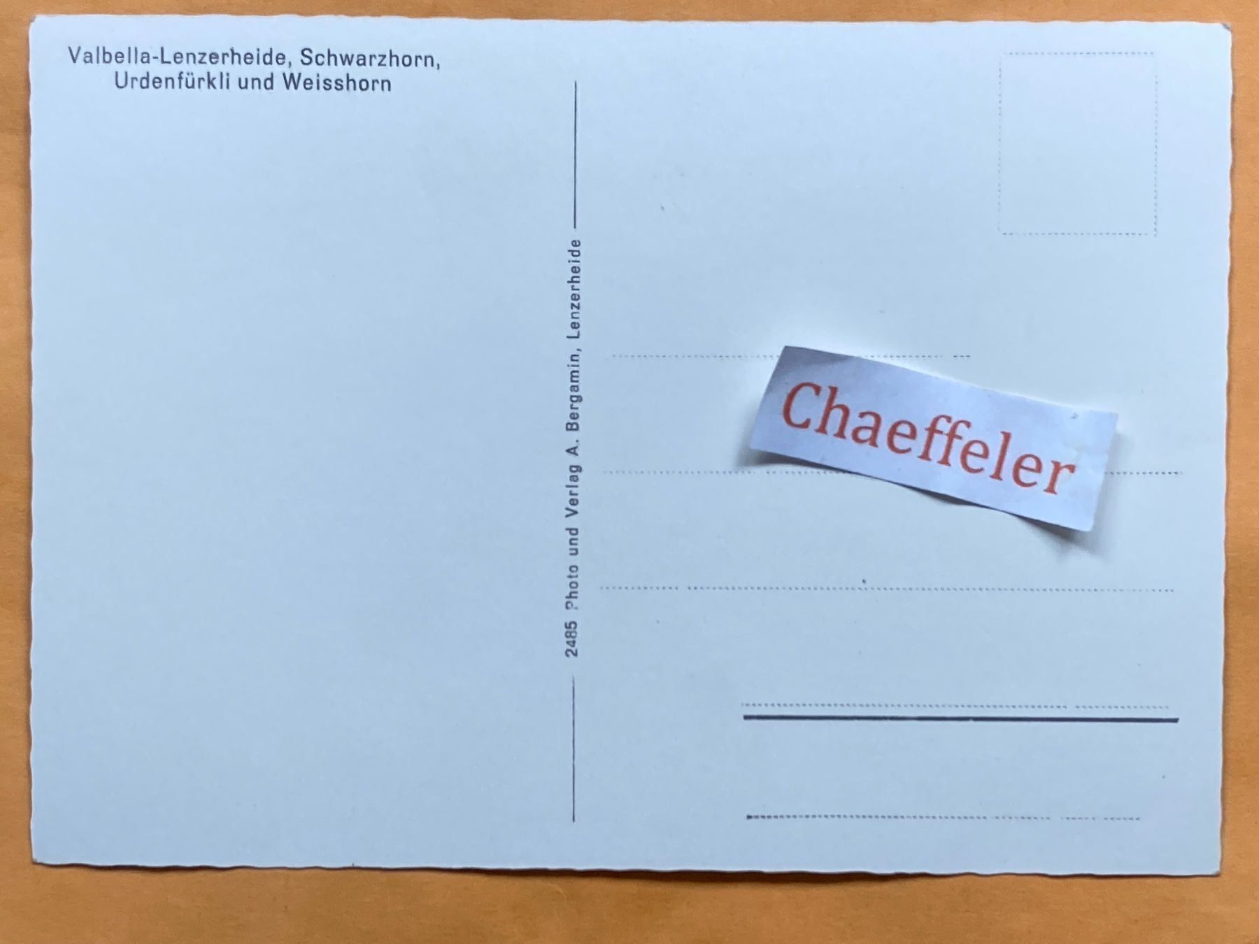Ansichtskarten: Valbella-Lenzerheide, Schwarzhorn – Gebraucht aus Zürich von Chaeffeler 1