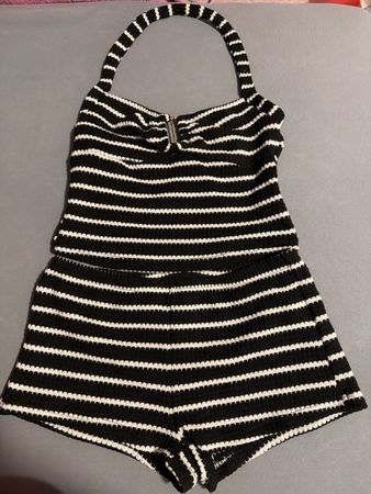 Damen Set Zweiteiler gestreift schwarz weiss