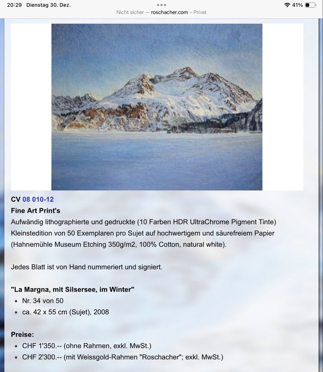 Grafica & Litografie: Valentin Roschacher/"La Margna mit Silsersee"/Lithographie – Nuovo (secondo la descrizione) da Domat Ems venduto da allblack01 4