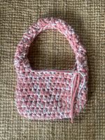 Gehäkelte Handtasche, Rosa/Weiss, Neuwertig, Sommerlich!