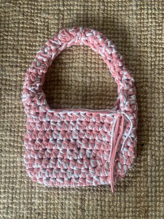 Gehäkelte Handtasche, Rosa/Weiss, Neuwertig, Sommerlich!