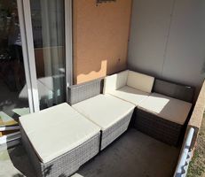Rattan Lounge / Balkonsofa grau mit Kissen