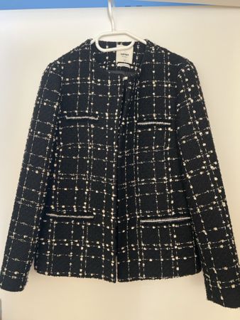 KOTON Damen Tweed Blazer Jacke Schwarz Weiss-Gold Gr. 38