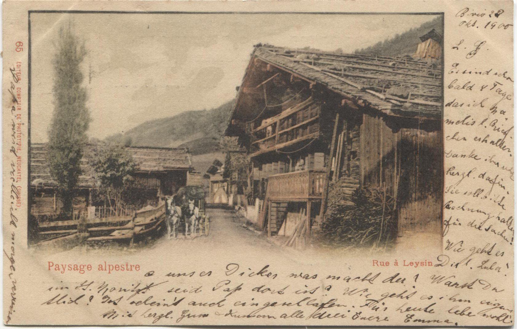 Ansichtskarten: LANDWIRTSCHAFT/POSTKUTSCHE 1900 Leysin VD – Gebraucht aus Wil SG von Clanx