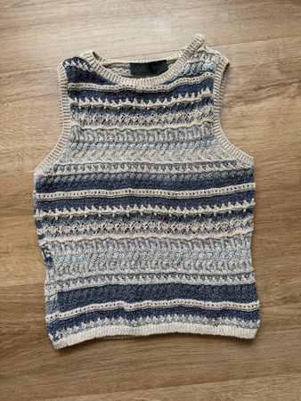Zara Stricktop gemustert blau beige Grösse S