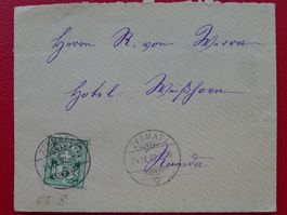 1902, Ziffermuster: 65B auf Kleinbrief von Zermatt (VS)
