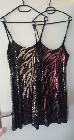 Träger-Kleider 2xPailletten schwarz pink/silber Grösse M