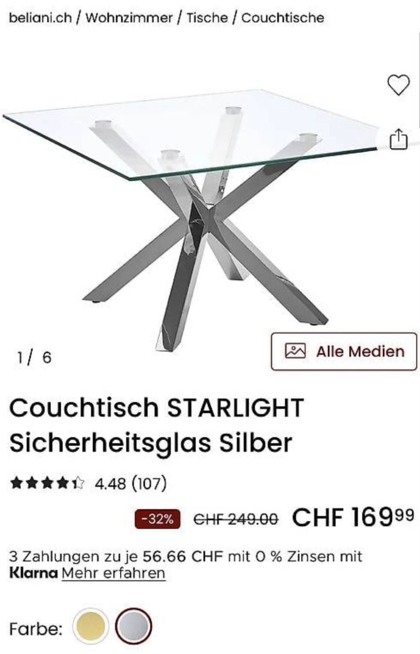 Beliani Tavoli: Couchtisch Silber – Usato da Gunzgen venduto da lea_wy8h 3