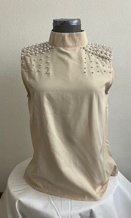 Chemisier beige élégant avec perles, T. M