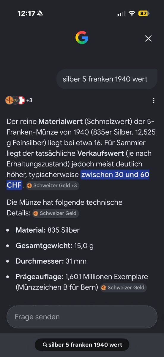 Tutti le monete: Schweizer 5 Franken 1940 Münze – Usato da Hüttwilen venduto da sar_8gj7 2