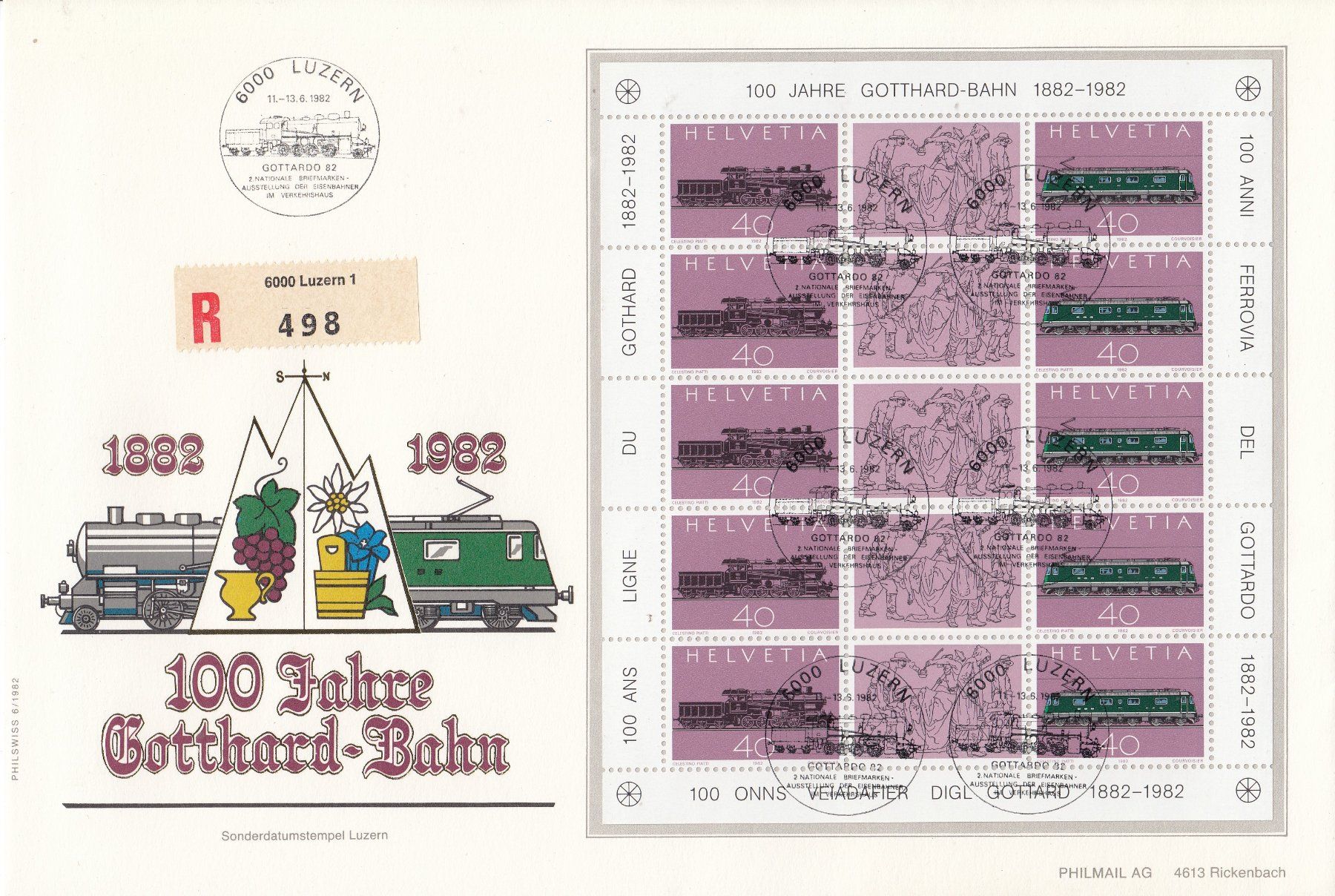 Tutti i francobolli: 1982 100 Jahre Gotthardbahn, 3 Jumbo-Briefe – Usato da Spreitenbach venduto da Lienbi01 2