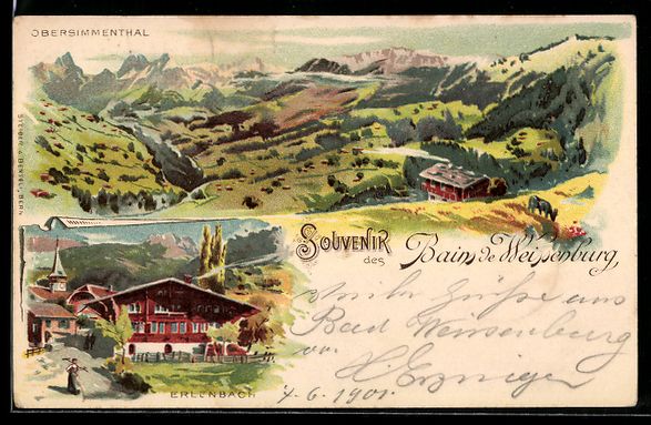 Ansichtskarten: Litho Weissenburg, Erlenbach, Bains de W – Gebraucht aus Berlin von bartko-reher