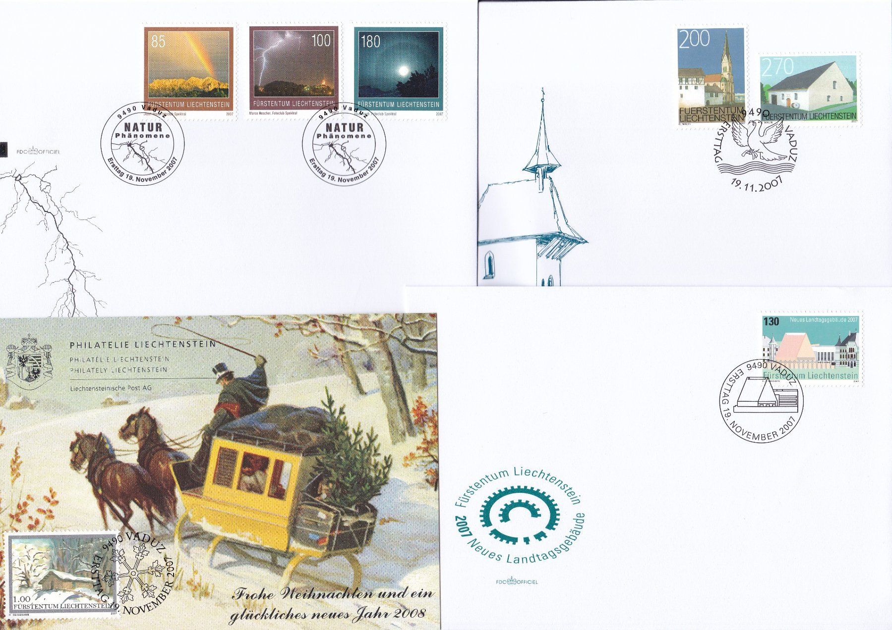 Tutti i francobolli: 34 Stk. FDCs "Liechtenstein" 2007 & 2008 – Usato da Münchwilen AG venduto da Nesar 3