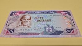 Jamaika 50 Dollar Schein, AB 344239, unzirkuliert! 1988