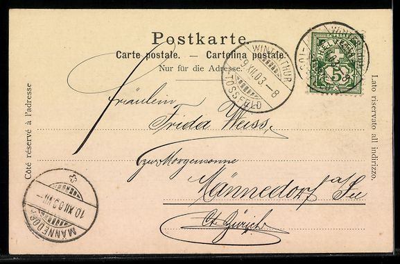 Cartoline postali: Winterthur, Fabrik-Etablissement Gebr. S – Usato da Berlin venduto da bartko-reher 1
