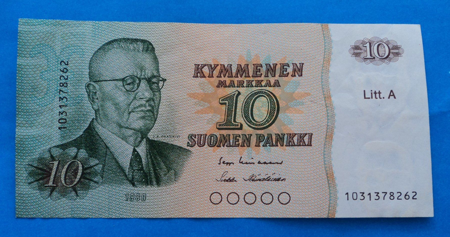 Banconote: Finnland: 10 Markkaa 1980 Litt. A, VZ. – Usato da Basel venduto da maripas17