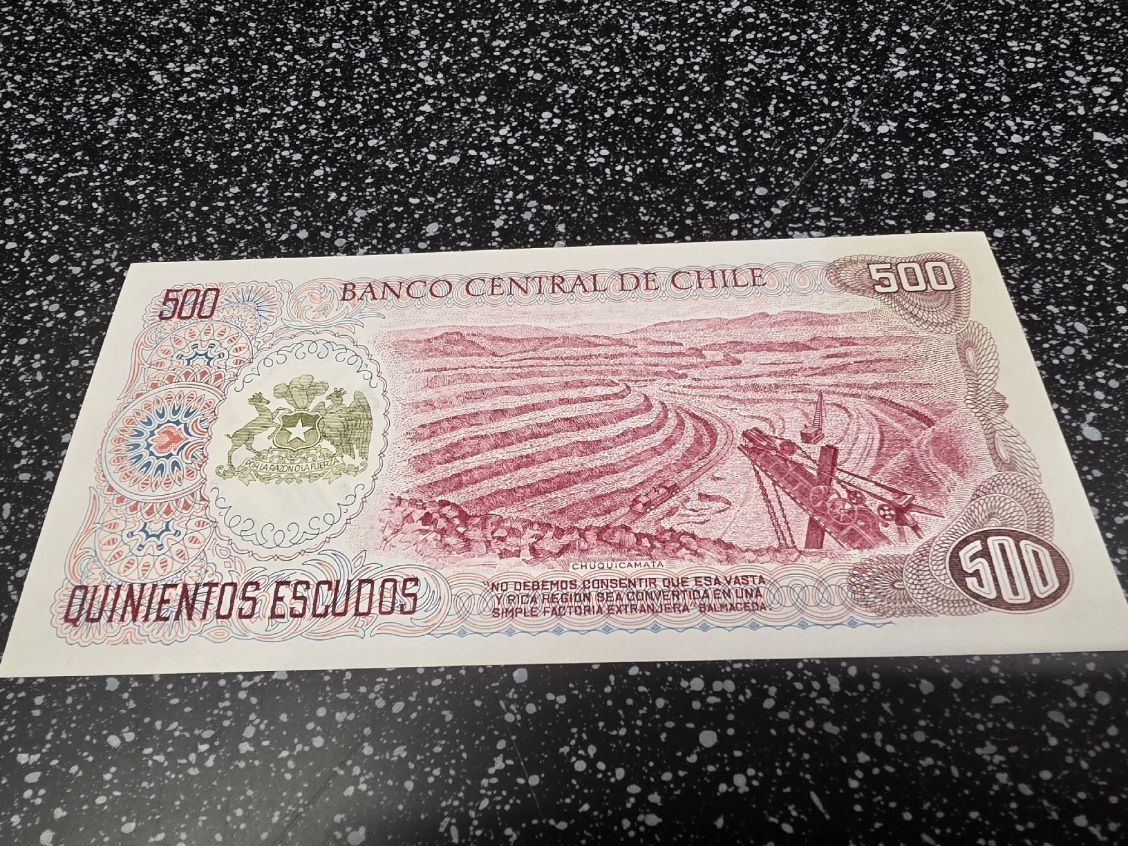 Banconote: 500 Escudos Chile Banknote 1971  – Nuovo e nell'imballaggio originale da Herisau venduto da Antiques.AR 1