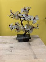 Deko Bonsai Stein und Glas weisse Blueten Hoehe ca 30cm