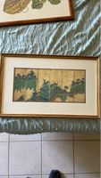 Tableau paysage floral doré encadré