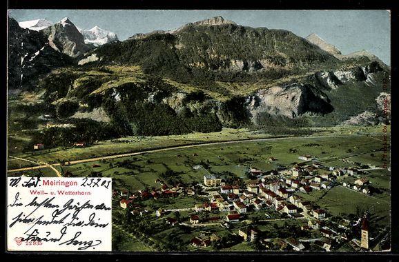 Cartoline postali: Meiringen, Ortsansicht mit Well- u. Wett – Usato da Berlin venduto da bartko-reher