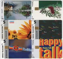 6 verschiedene gebrauchte Schweizer Kunden Chip-Taxcards