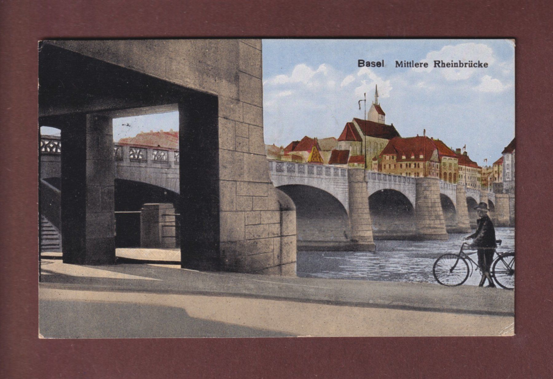 Cartoline postali: BASEL - Mittlere Rheinbrücke - 1921 – Usato da Pully venduto da nicecards-shop