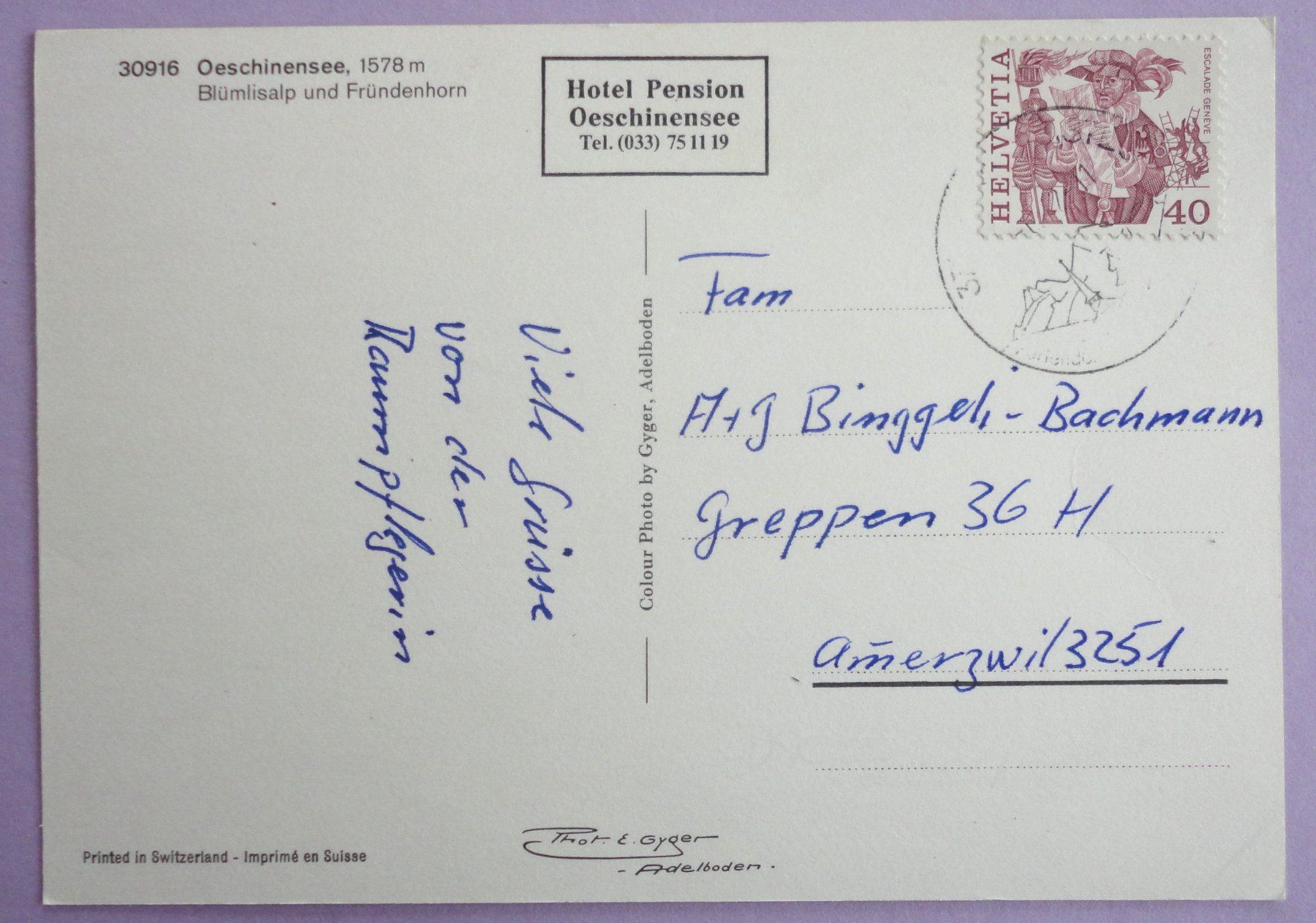 Cartoline postali: Oeschinensee, 1578 m – Usato da Fétigny venduto da Billy2miny 1