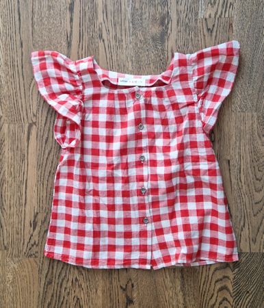 Rot-weiss kariertes Sommer-Top Mädchen 128cm