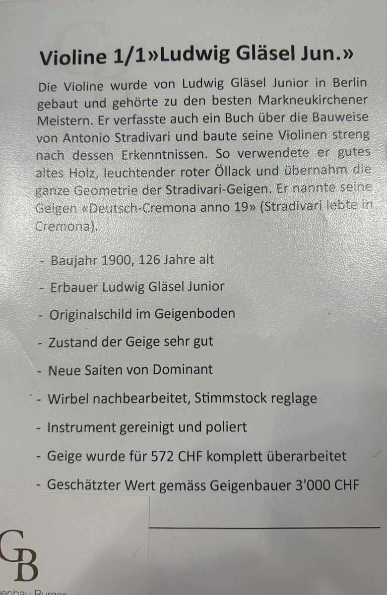 Ludwig Strumenti musicali: Violine 1/1 von Ludwig Gläsel Jun. – Nuovo (secondo la descrizione) da Leuggern venduto da Giorgina8 1