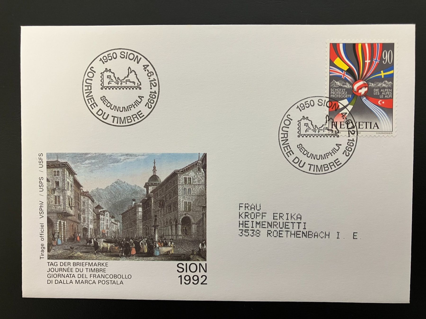 Tutti i francobolli: Couvert Tag der Briefmarke 1992 Sion – Usato da Solothurn venduto da Tomtom2910
