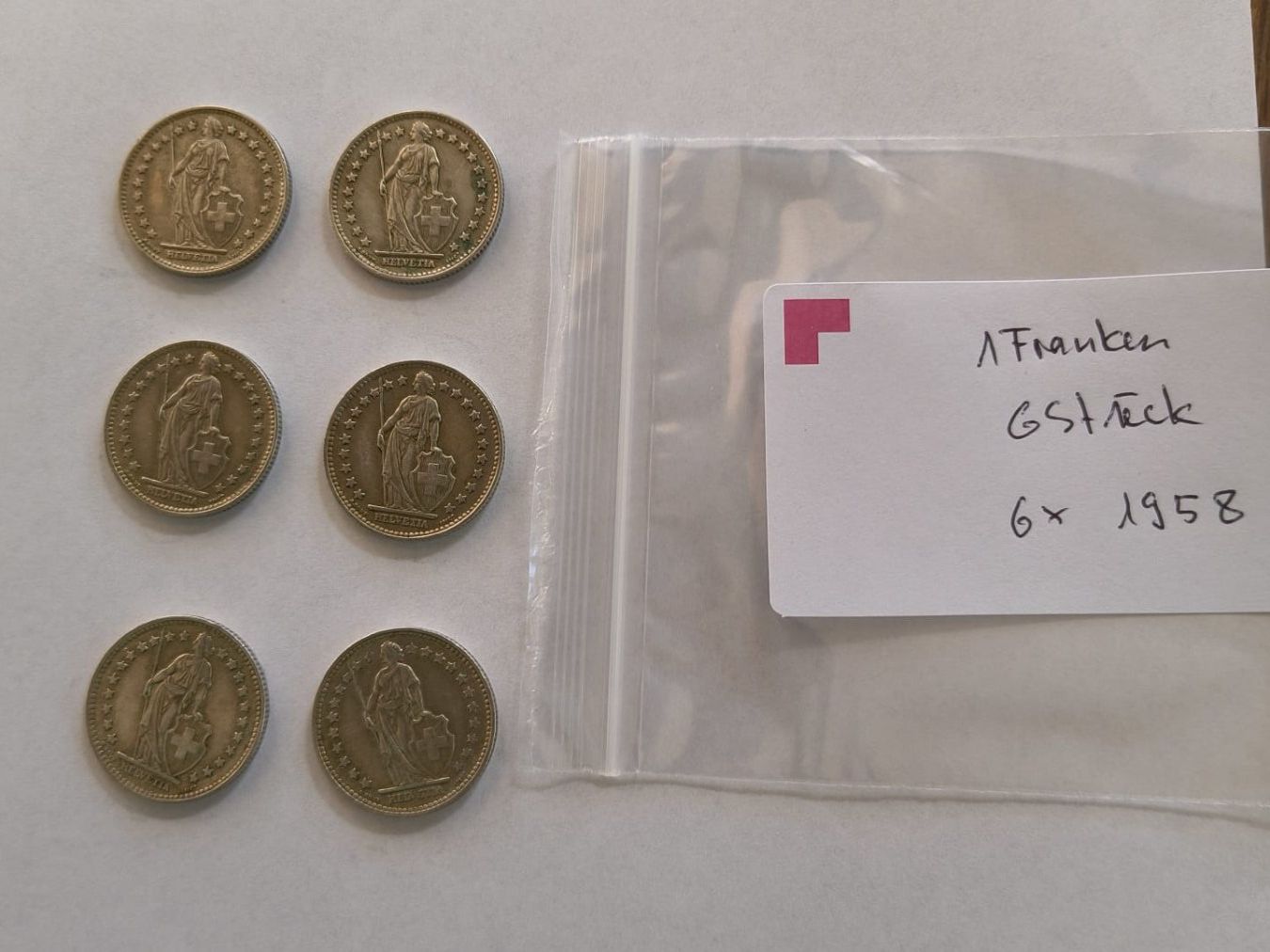 Tutti le monete: Einfränkler Set 6 Stück, 1958 – Usato da Grächen venduto da Hel7890 1