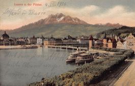 Luzern mit Pilatus, Schiffe, schöne Karte, gelaufen 1906