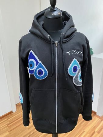 KAPUZEN-SWEATJACKE, schwarz, bestickt, Grösse L
