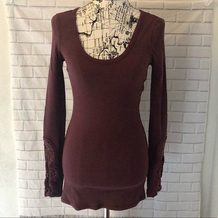 Free People Sweater Shirt Thermo langarm mit Spitzen XS S