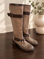 Damen Stiefel braun mit Nieten ubd Schnalle Leder ge. 37