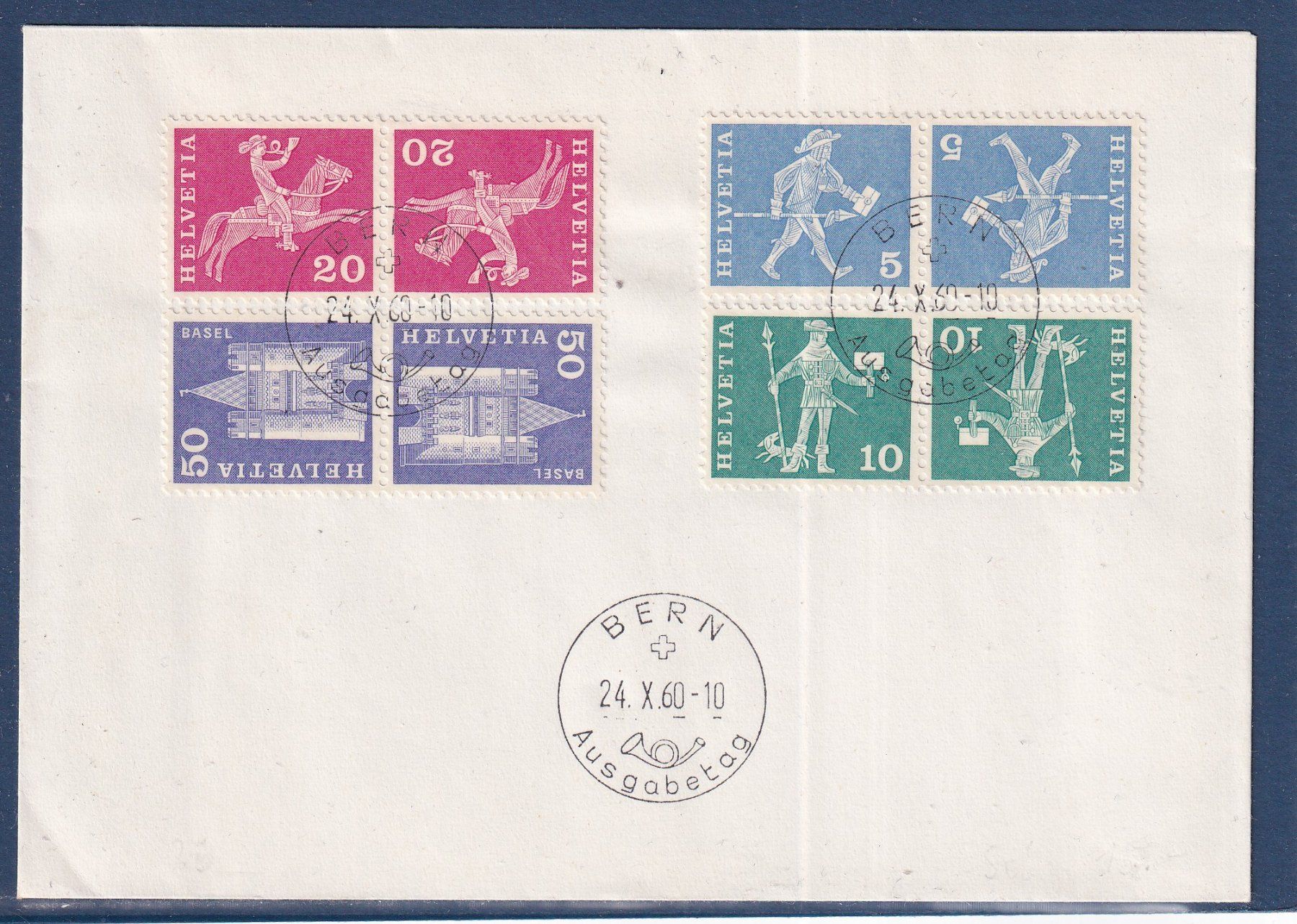 Alle Briefmarken: FDC - Kehrdrucke K45 - K48 - 1960 – Gebraucht aus Orvin von Pyaeschli