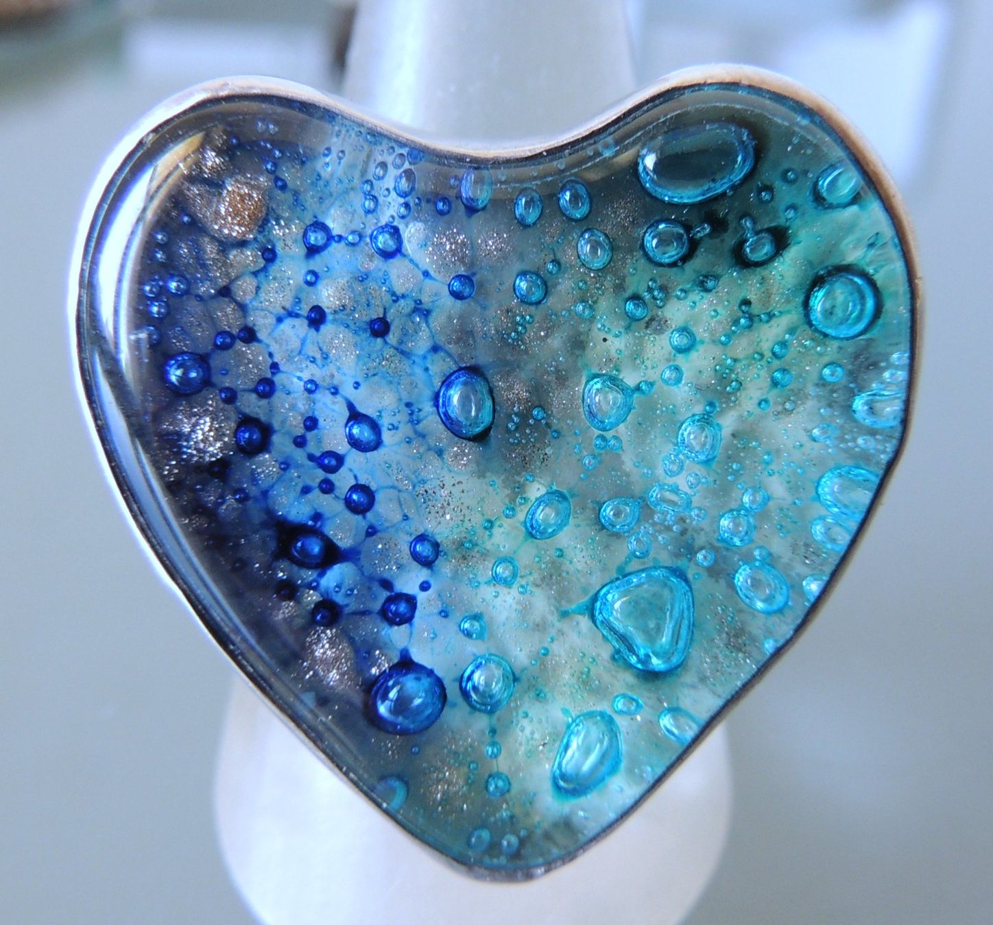 Anelli: Silber 925 Glas Herz Fingerring – Usato da Waldenburg venduto da schaller707 1