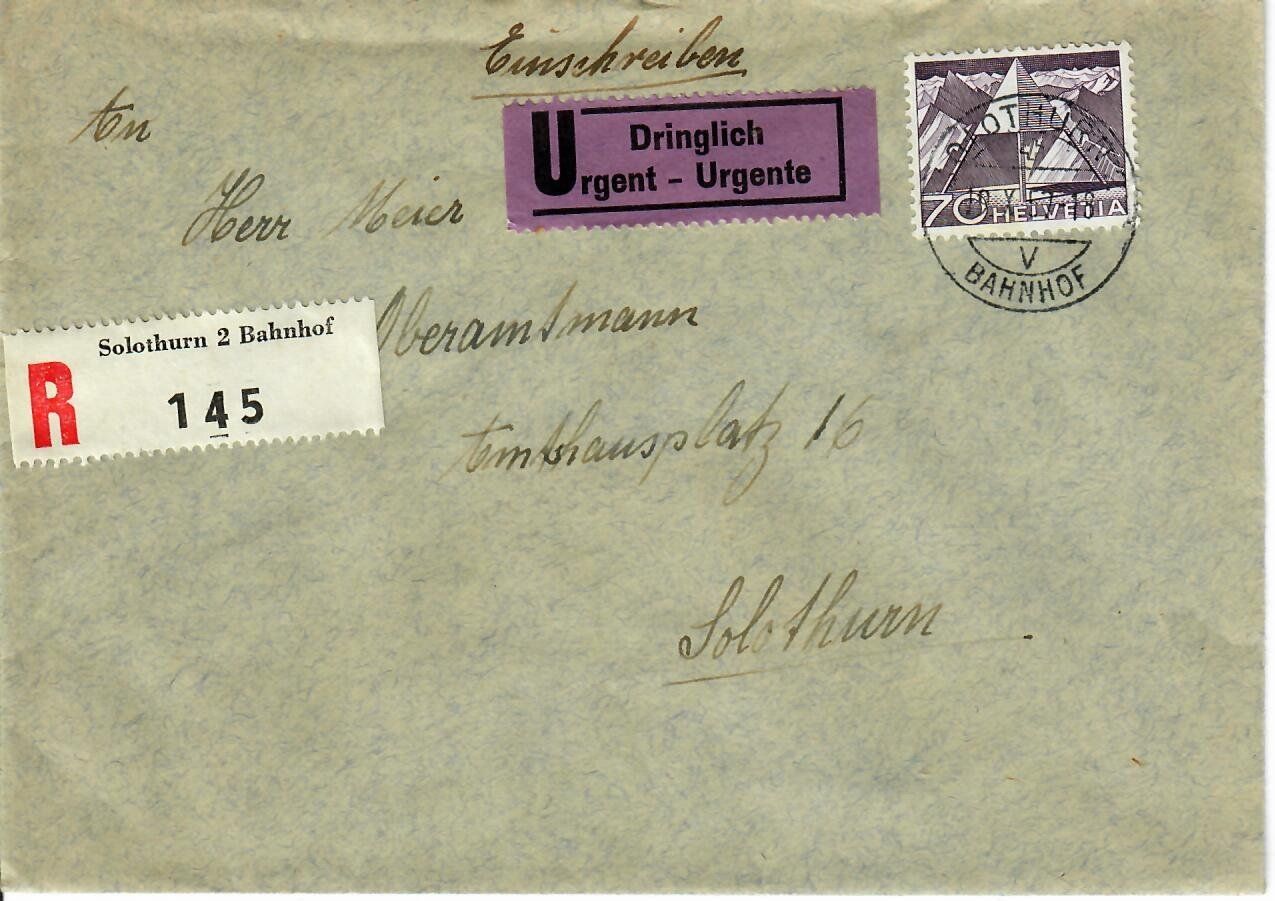 Alle Briefmarken: R - Brief - Dringlich Solothurn 1957 – Gebraucht aus Hochdorf von Ziegel-16