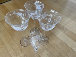 4 edle Kristallgläser mit Blumenmuster, Vintage Stil