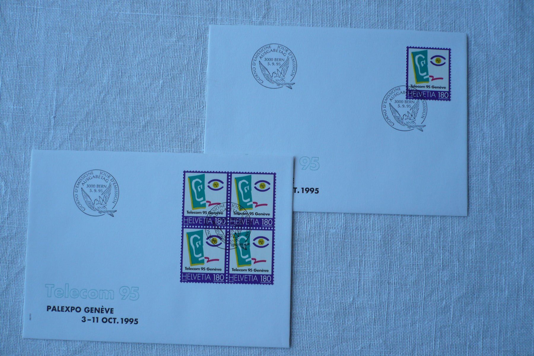 Tutti i francobolli: 1995 2 FDC TELECOM 95 Einzelmarke & 4er-Block SBK 885 – Usato da Zürich venduto da saltandpepper008
