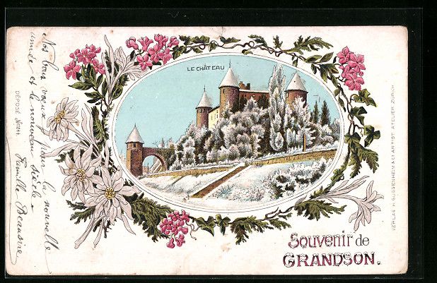 Cartoline postali: Litho Grandson, Le Château, Winteridyll – Usato da Berlin venduto da bartko-reher